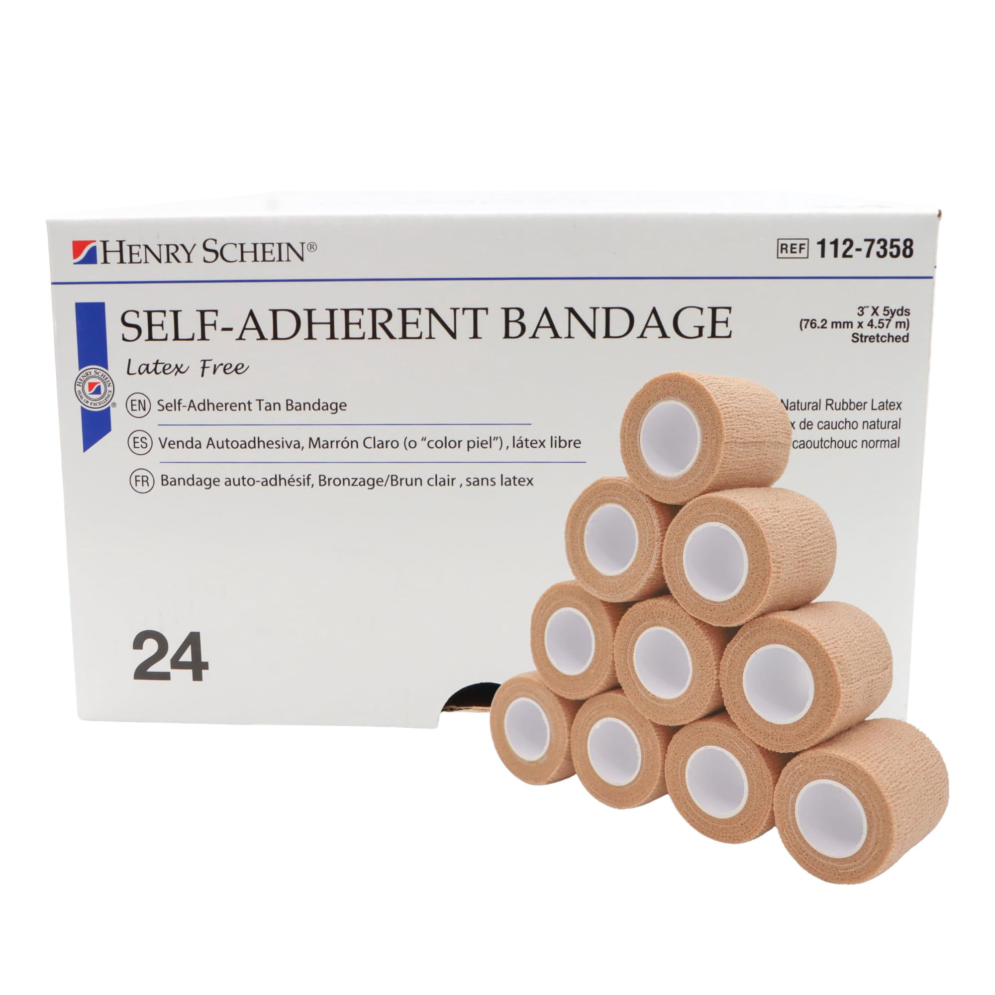 Henry Schein Premium Self-Adherent Elastic Bandage Wrap – 3" x 5 Yards, Tan – Box of 24 Rolls – Flexible, Latex-Free, Non-Sterile Medical Wrap for Compression & Wound Support