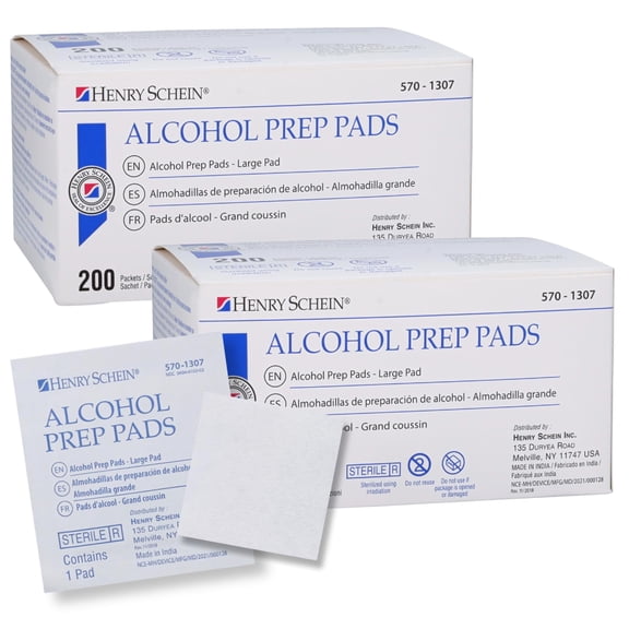 Henry Schein Alcohol Prep Pads, Large, 2-ply, Sterile, Pack of 2 (400)