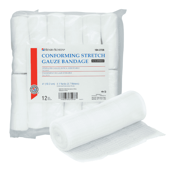 Henry Schein Conforming Stretch Bandages 4"x4.1 Yard, 6 Ply Non-Sterile 12/Bag, Designed for Effective Wound Care & Comfort, 12/Bag