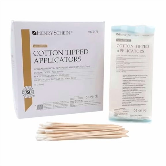 Henry Schein Cotton Swabs, Non-Sterile Cotton Tipped Applicators with Wood Handle, 3”, 1000 Count