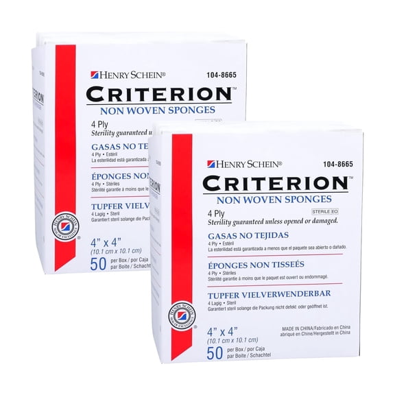Henry Schein Criterion 4x4” Non-Woven Sponge- Rayon/Polyester Blend, 4-Ply, Sterile- 100 Count (Pack of 2)