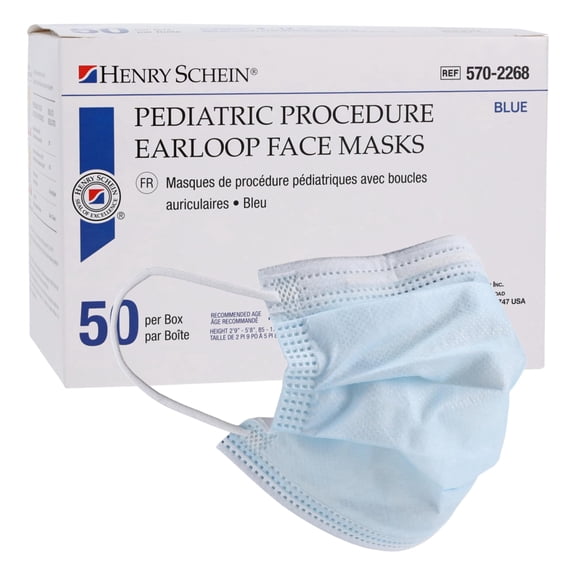 Henry Schein Criterion ASTM Level 1 Disposable Pediatric Face Mask  Blue, 3-Ply, Fluid Resistant, Latex-Free, Flat Earloops, 50/Box