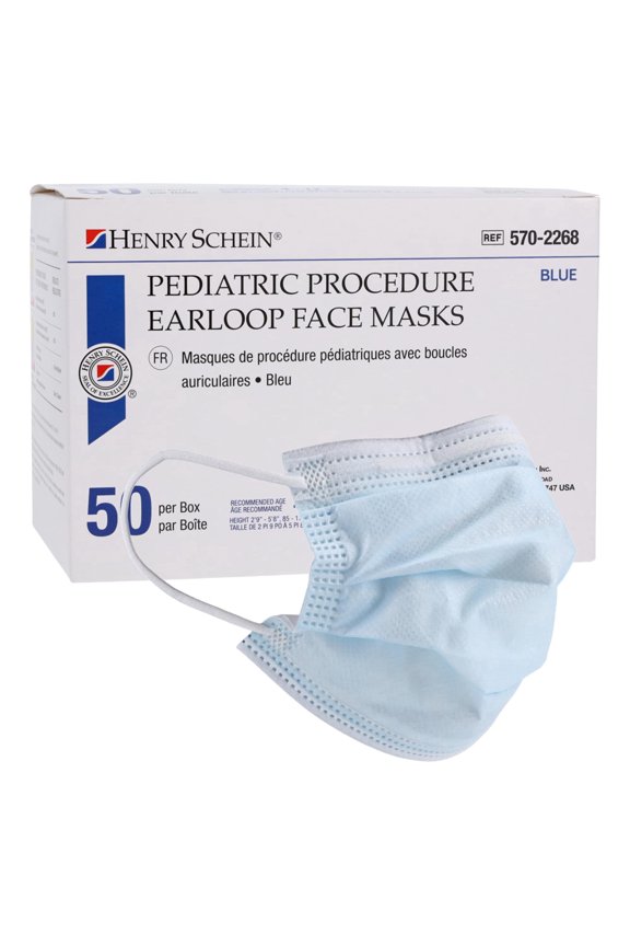Criterion ASTM Level 1 Disposable Pediatric Face Mask  Blue, 3-Ply, Fluid Resistant, Latex-Free, Flat Earloops, 50/Box