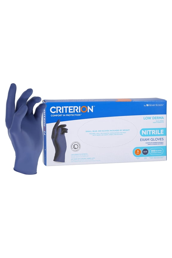 Criterion Low Derma Nitrile Exam Gloves  Small, 200/Box, Slate Blue - Chemo Drug Tested, Latex-Free, Powder-Free, Chlorinated, Soft Stretch