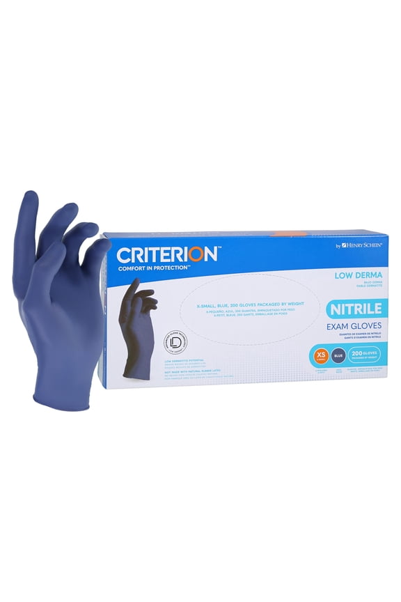 Criterion Low Derma Nitrile Exam Gloves  X-Small, 200/Box, Slate Blue - Chemo Drug Tested, Latex-Free, Powder-Free, Chlorinated, Soft Stretch