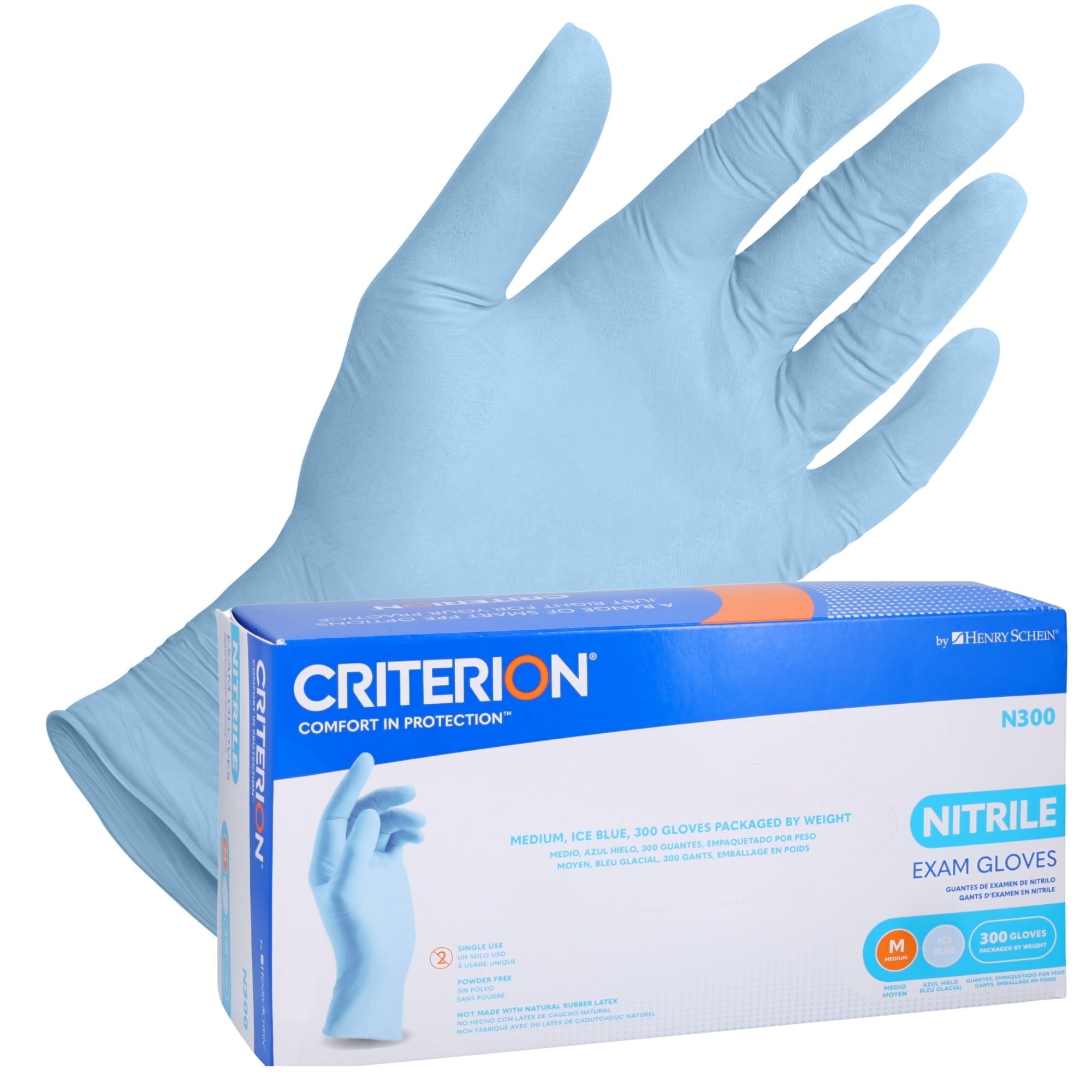 Henry Schein Criterion N300 Nitrile Exam Gloves – Medium, Ice Blue