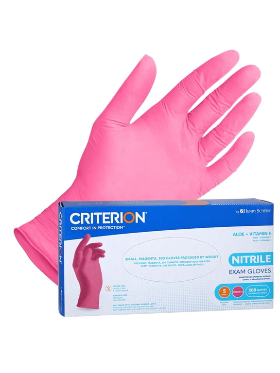 Henry Schein Criterion Nitrile Exam Gloves, Magenta Pink, 200/Box, Small, Latex-Free, Powder-Free, Soothing Formula with Vitamin E and Aloe Vera