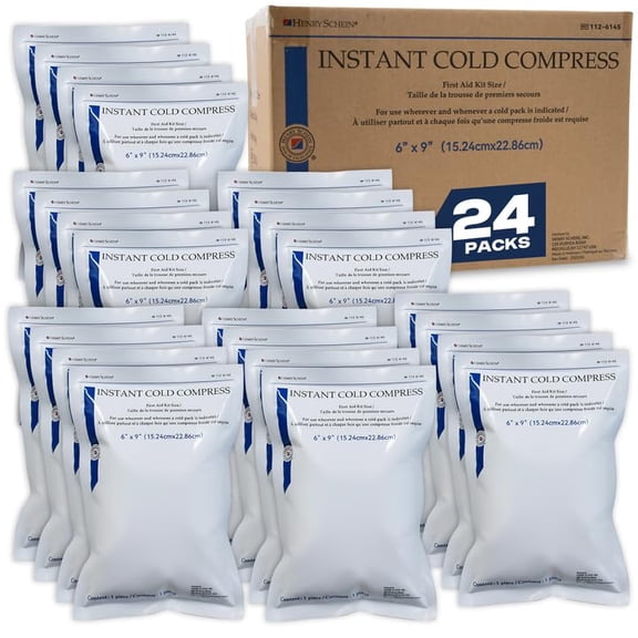 Henry Schein 6” x 9” Disposable Cold Compress, Instant Cold Packs for Injuries, 24 Count