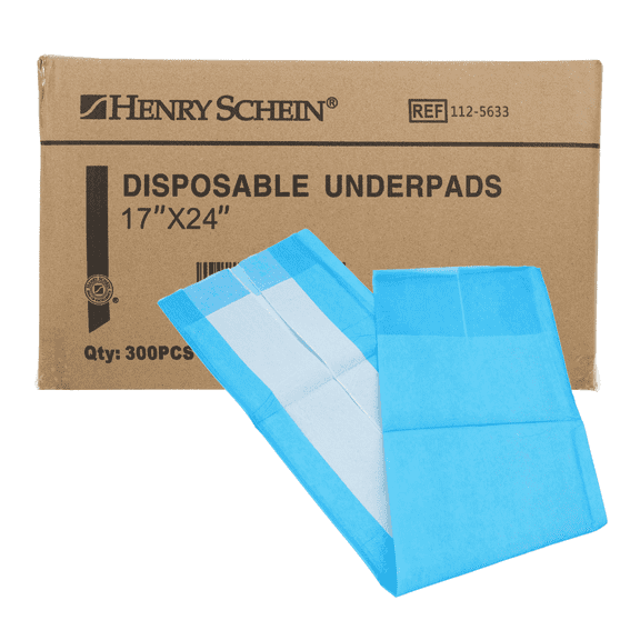 Henry Schein Disposable Underpads 17"x24" (300-Count), Super Absorbent for Kids, Adults, Elderly