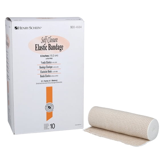 Henry Schein Elastic Bandage with Self Closure & Velcro, Tan, 6" x 4.5 Yards, 10 Count