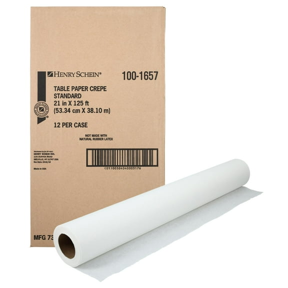 Henry Schein Exam Table Paper, 12 Rolls/Case, 21"x125', Crepe Non-Sterile, White, Latex-Free – Ideal for Medical and Dental Offices