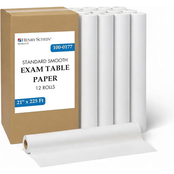 Henry Schein Disposable Medical Exam Table Paper Rolls, Latex-Free, White, 21" x 225", 12-Pack