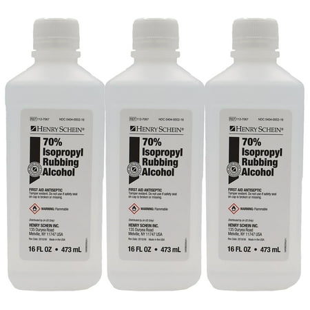 Henry Schein 70% Isopropyl Rubbing Alcohol - First Aid Antiseptic, 16 fl oz (Pack of 3)