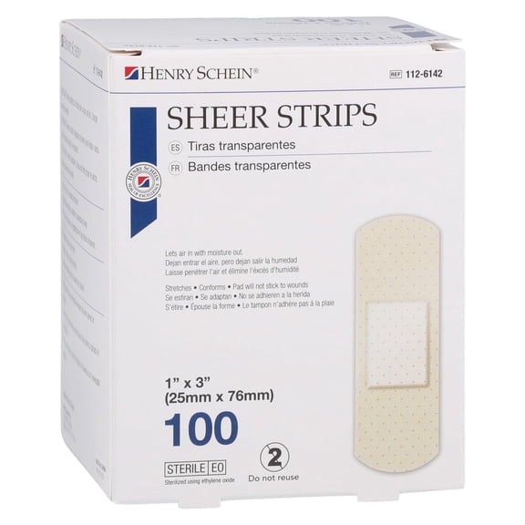 Henry Schein Flexible Adhesive Bandages, Sheer Strip Bandages for First Aid Kits, 100 Count