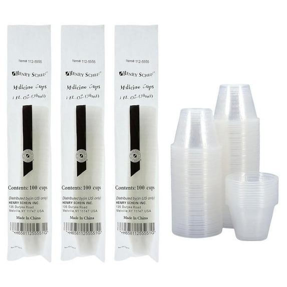 Henry Schein Graduated Medicine Cup (112-5555), Plastic Clear, 1 oz., Easy-To-Read CC, ML, and TBS Graduation, Disposable Pack of 300 / Bag