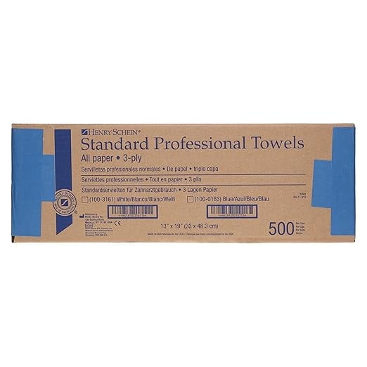 Henry Schein Patient Towels 3-Ply Paper, 13 x 19, 500/Case - Blue, Disposable, Latex-Free, Absorbent, Single-Use Towels for Medical & Dental Use