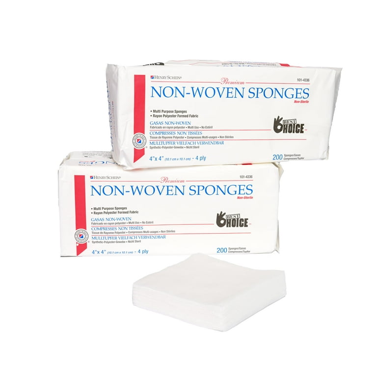 Sterile Rayon/Polyester Non-Woven Sponges | 2x2 Inch 4-Ply Medical Gauze | 100 Count (2 Packs)