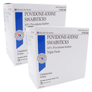 Henry Schein Prep Povidone-Iodine Swabsticks, Individually Packed, Sterile, 10% Povidone-Iodine Cotton Swabs, 25 Count (Pack of 2)