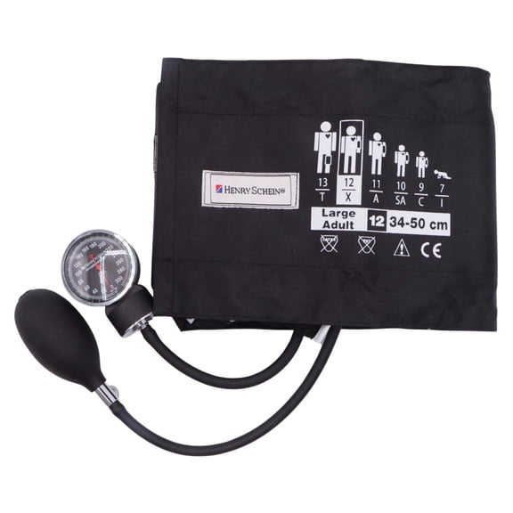 Henry Schein Pro Aneroid Sphygmomanometer Manual Blood Pressure Monitor with Dial Display, Black, Size 12