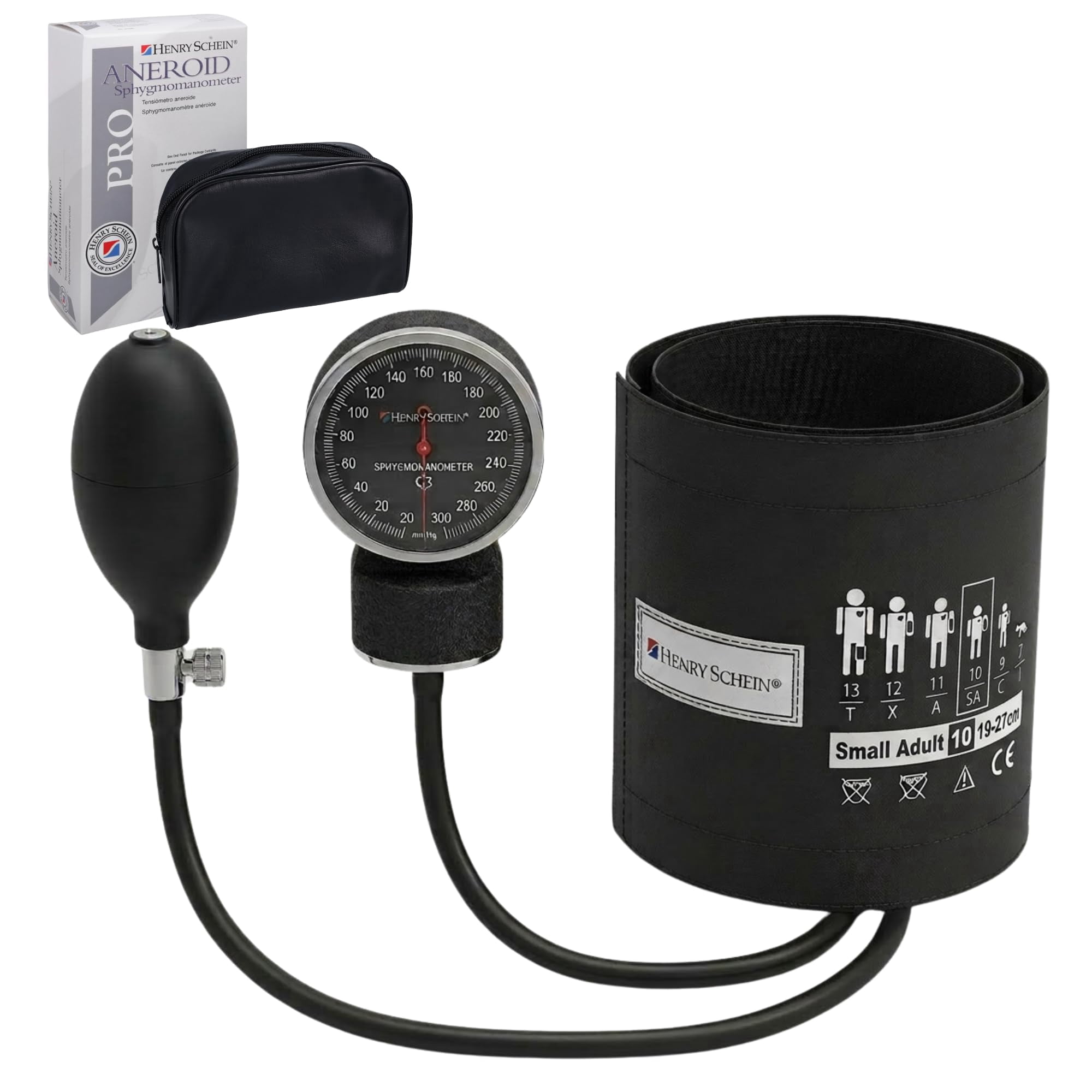 Adult Pro Aneroid Sphygmomanometer – Size 10 (7.5"–10.5") Black Cuff, Manual Blood Pressure Monitor, Reusable, Dial Display, Latex-Free, Includes Leatherette Carrying Case – 1 Count
