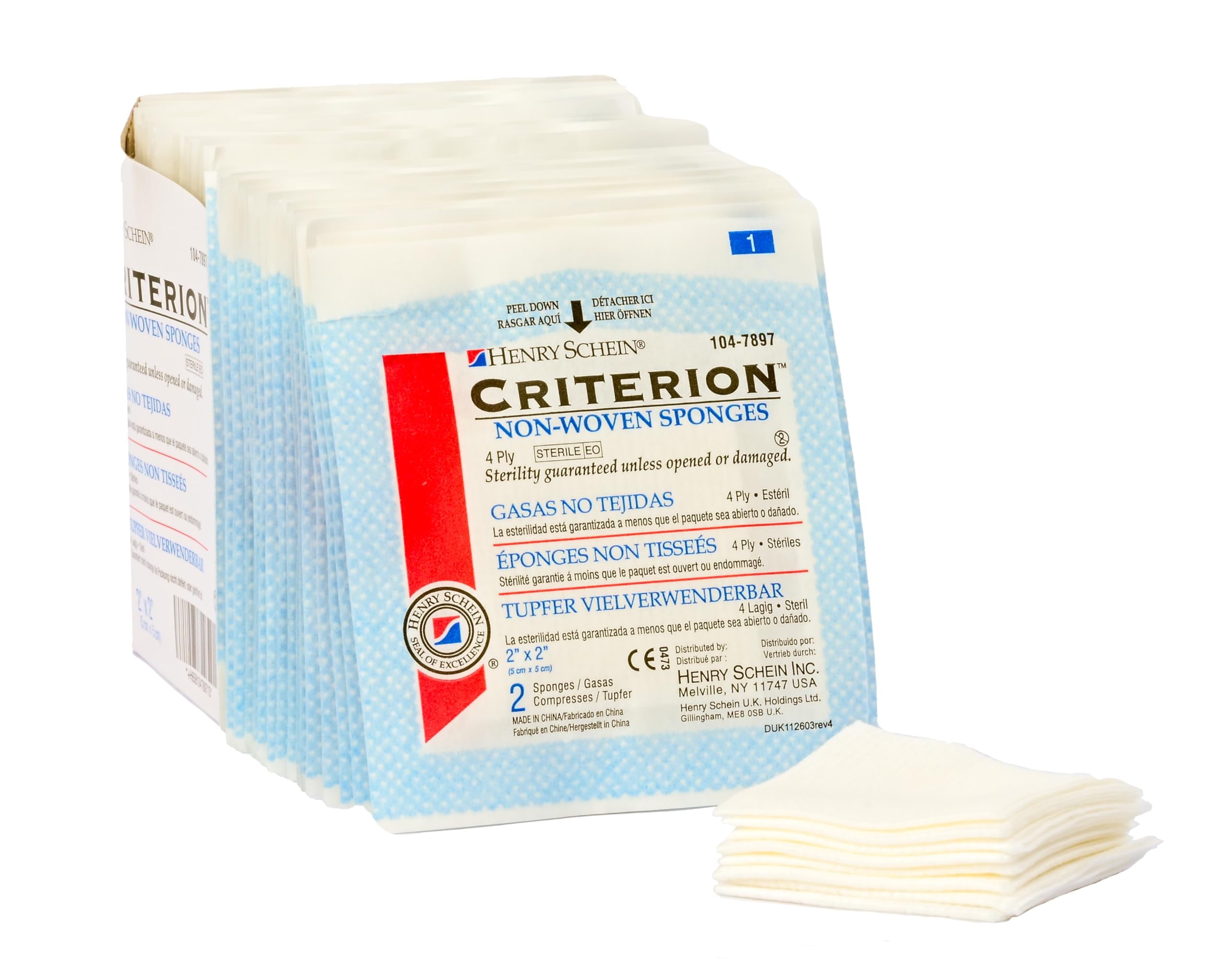 Henry Schein Rayon/Polyester Blend Non-Woven Sponges, 2 in x 2 in 4 Ply Sterile, 4-Ply, 50/Pack- 60 Packs, Total 3000 Counts