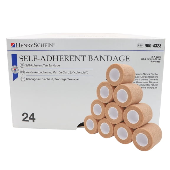 Henry Schein Self-Adherent Elastic Stretch Bandage, 3" x 5 Yards, Tan, Box of 24 - Ideal for Wound Care, Medical Use, and Wound Dressings