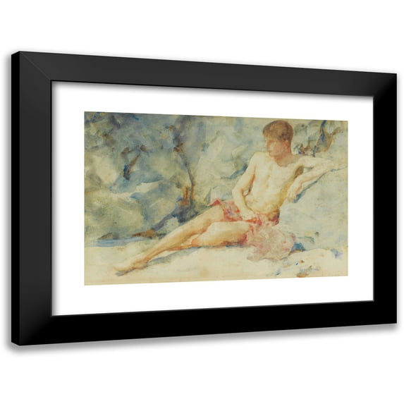 Henry Scott Tuke 18x13 Black Modern Framed Museum Art Print Titled - Boy Against Rock