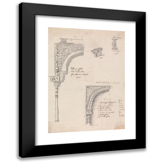 Henry Swinburne 11x14 Black Modern Framed Museum Art Print Titled - Architectural Sketches of Sections in Alhambra of Granada (1775 to 1776)