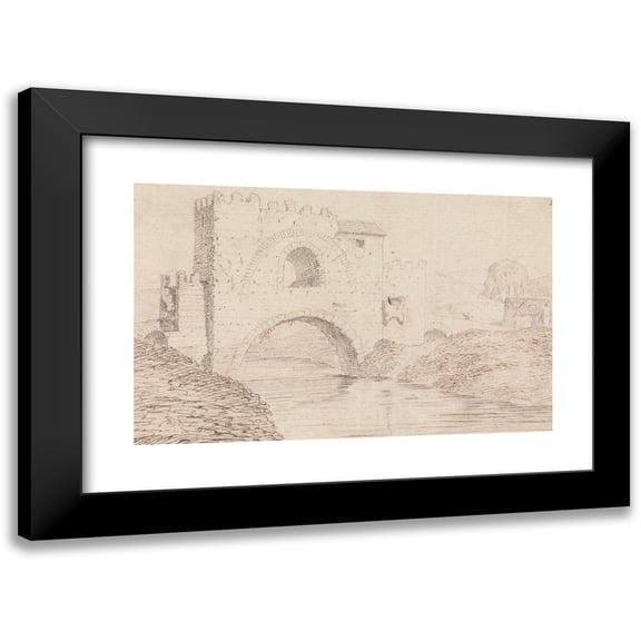Henry Swinburne 14x11 Black Modern Framed Museum Art Print Titled - River, with Stone Covered Bridge, and Arched Window