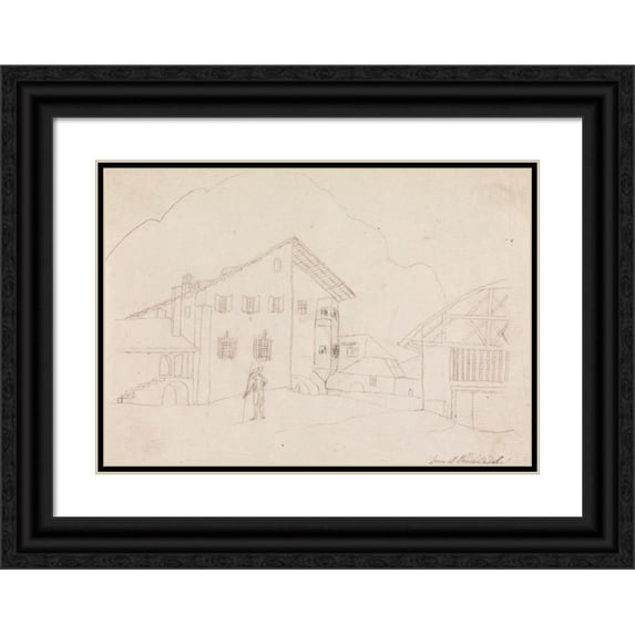 Henry Swinburne 14x11 Black Ornate Wood Framed Double Matted Museum Art Print Titled: View of an Inn