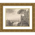 thumbnail image 1 of Henry Swinburne 14x12 Gold Ornate Wood Frame and Double Matted Museum Art Print Titled - Landscape with Ruins in the Foreground, Harbor and Village, in Background, 1 of 4