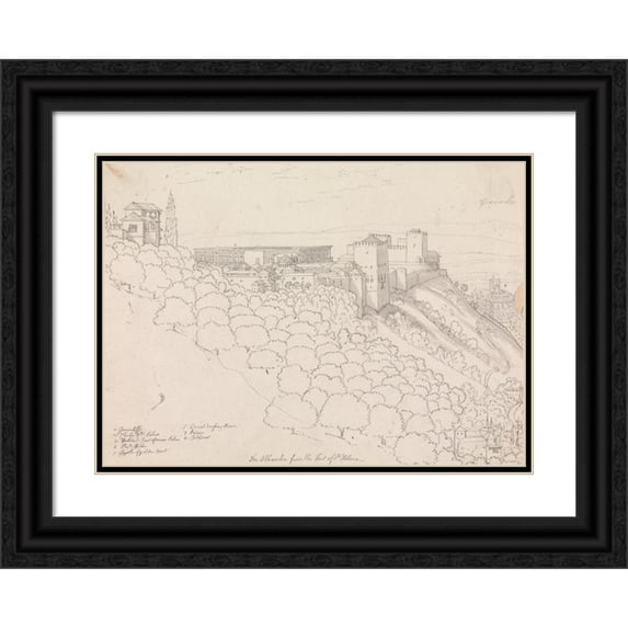 Henry Swinburne 24x18 Black Ornate Framed Double Matted Museum Art Print Titled: The Alhambra from the Fort of St. Helena (1775 to 1776)