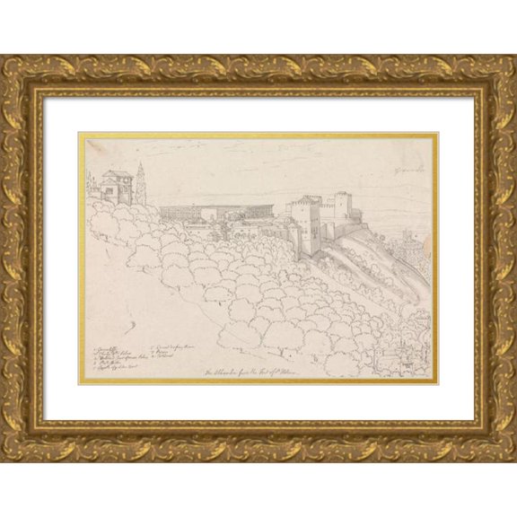 Henry Swinburne 24x18 Gold Ornate Framed and Double Matted Museum Art Print Titled - The Alhambra from the Fort of St. Helena (1775 to 1776)