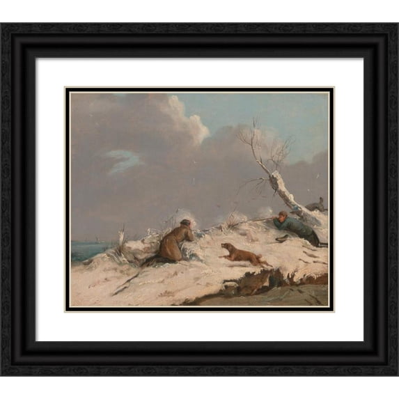Henry Thomas Alken 14x12 Black Ornate Wood Framed Double Matted Museum Art Print Titled: Duck Shooting in Winter (ca. 1825)