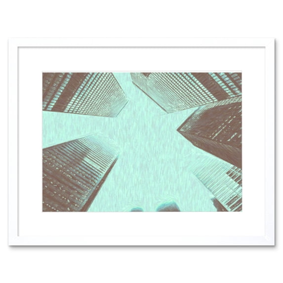 Henry Toronto City Buildings Up View Blue Sketch Framed Wall Art Print