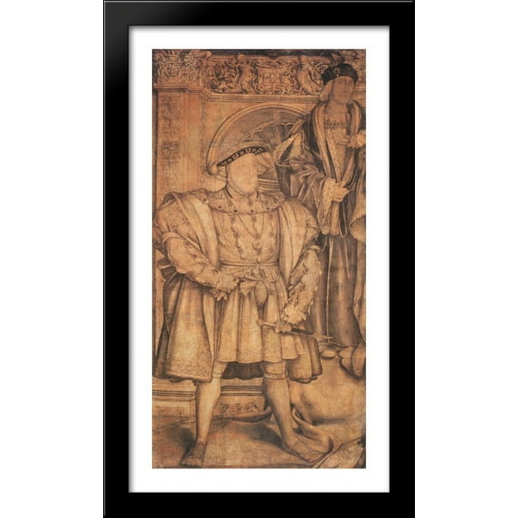 Henry VIII and Henry VII, cartoon for wall painting in Whitehall 22x40 Large Black Wood Framed Print Art by Hans Holbein the Younger