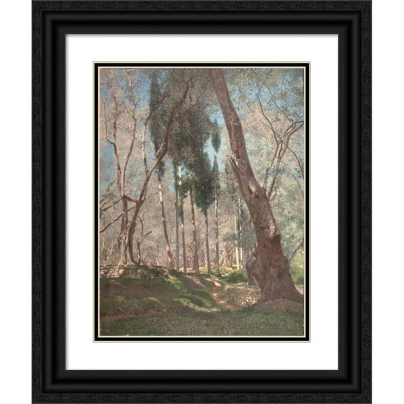 Henry Brokman 12x14 Black Ornate Wood Framed Double Matted Museum Art Print Titled: Olive Trees in Menton (1897)