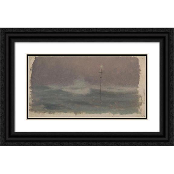 Henry&nbsp;Brokman 18x11 Black Ornate Wood Framed Double Matted Museum Art Print Titled - Cross and Wave, Brittany (1905)