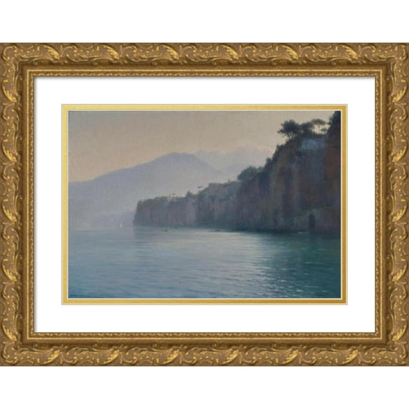 Henry Brokman 18x14 Gold Ornate Wood Frame and Double Matted Museum Art Print Titled - Sorrente, Silver Coast (1913)
