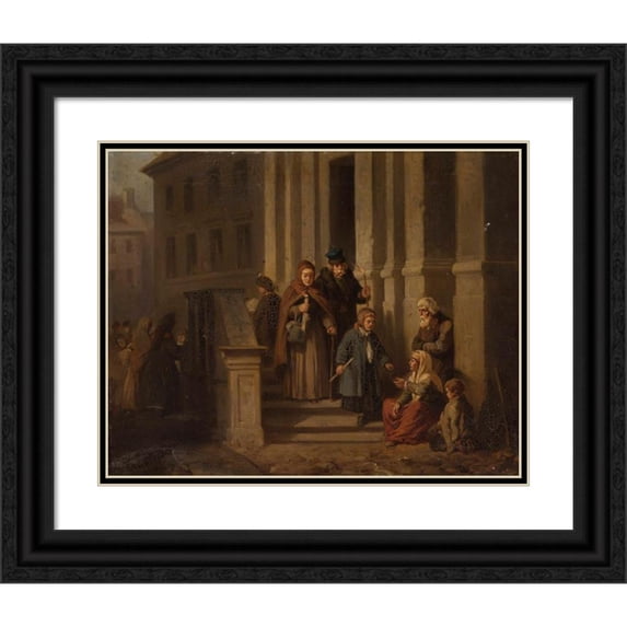 Henryk Pillati 14x12 Black Ornate Wood Framed Double Matted Museum Art Print Titled: In Front of the Church (1862)