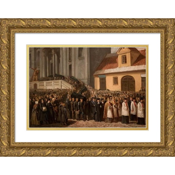 Henryk Pillati 18x13 Gold Ornate Wood Frame and Double Matted Museum Art Print Titled - Funeral of the Five Victims of the Manifestation of 1861 in Warsaw (1865)