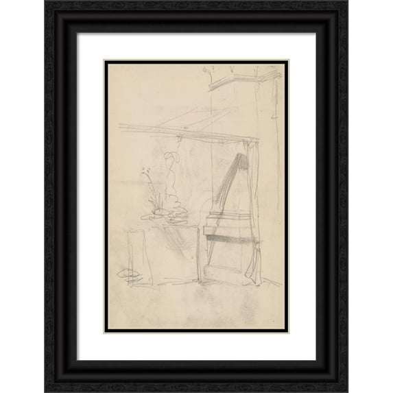Henryk Siemiradzki 11x14 Black Ornate Wood Framed Double Matted Museum Art Print Titled: A Sketch of the Interior with a Pillar and Connected Curtain (1883)