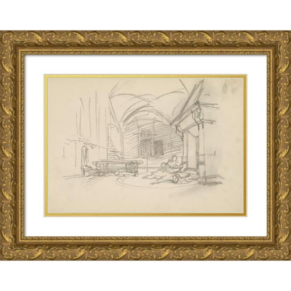 Henryk Siemiradzki 14x11 Gold Ornate Wood Frame and Double Matted Museum Art Print Titled - Sketch of the Stage in the Interior (1883)