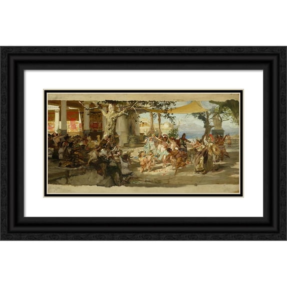 Henryk Siemiradzki 14x9 Black Ornate Wood Framed Double Matted Museum Art Print Titled: Sketch for “Judgement of Paris” (Around 1892)