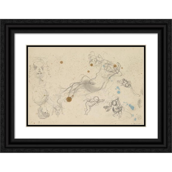 Henryk Siemiradzki 18x13 Black Ornate Wood Framed Double Matted Museum Art Print Titled - Similarly and Sketches of Two Women (En Face and from Profile) (1883-1884)