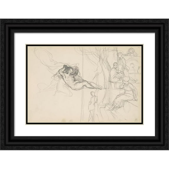 Henryk Siemiradzki 18x13 Black Ornate Wood Framed Double Matted Museum Art Print Titled - Sketch of the Figure to the Ceiling "Jutrzenka" in the Palace of J. Neczaywa-Malcew in St. Pete
