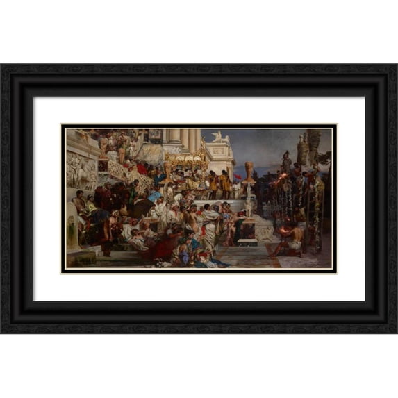 Henryk Siemiradzki 24x15 Black Ornate Framed Double Matted Museum Art Print Titled: Nero's Torches (1876)