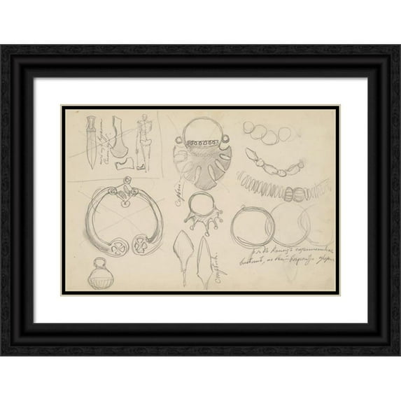 Henryk Siemiradzki 24x17 Black Ornate Framed Double Matted Museum Art Print Titled: Sketches of Decorations and Weapons for the Image 'Funeral of the Ruthenian Leader' (1881-1883)