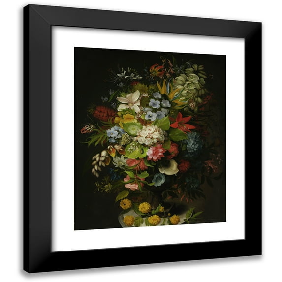 Henryka Beyer 20x24 Black Modern Framed Museum Art Print Titled - Bouquet of Flowers in a Vase (1827)