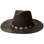 Henschel Chocolate Large Dude Dakota Leather Hat w Conchos & Tie-Back Band
